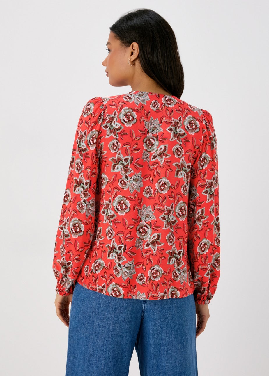 Red Tassle Printed Boho Blouse