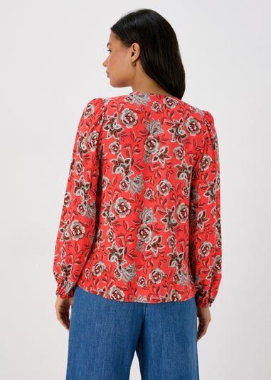 Red Tassle Printed Boho Blouse