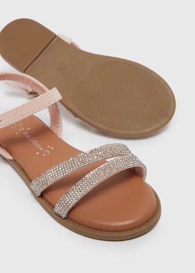 Girls Pink Diamante Strap Sandals (Younger 10-Older 5)