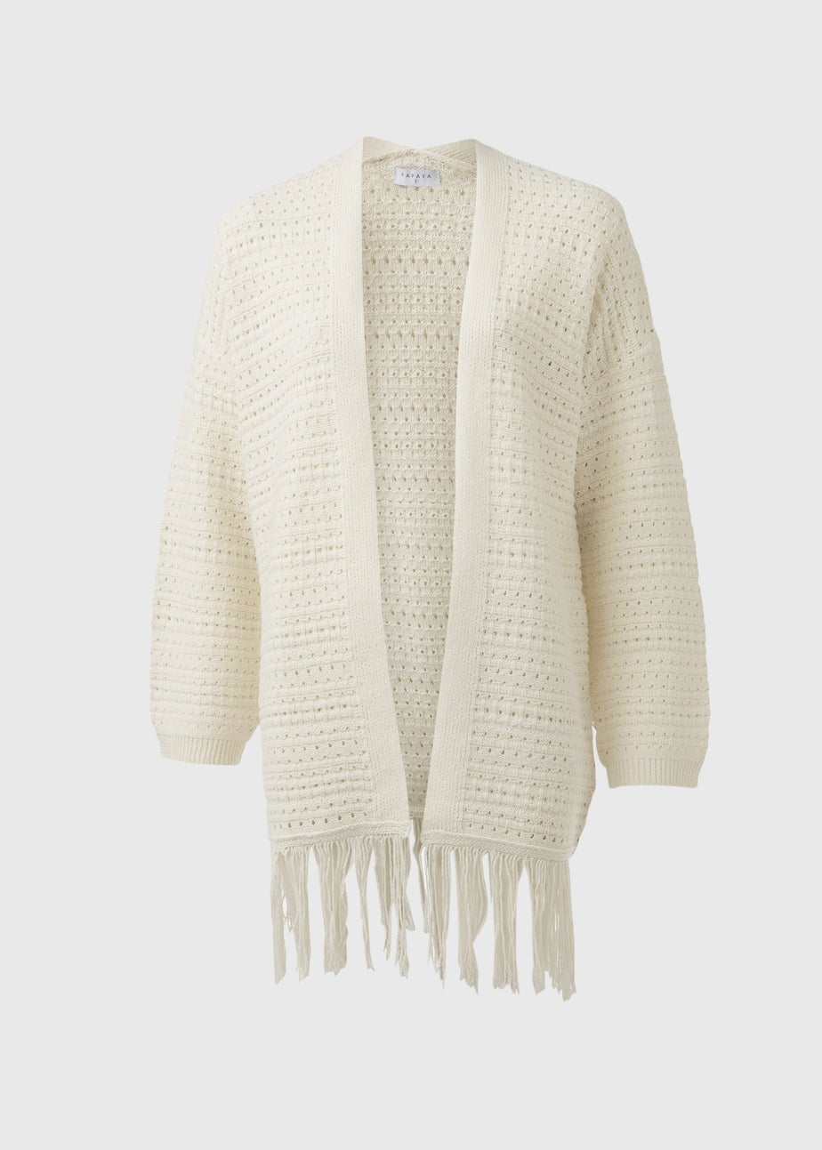 Papaya Ivory Fringe Cardigan