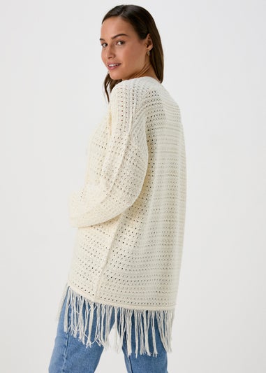 Papaya Ivory Fringe Cardigan
