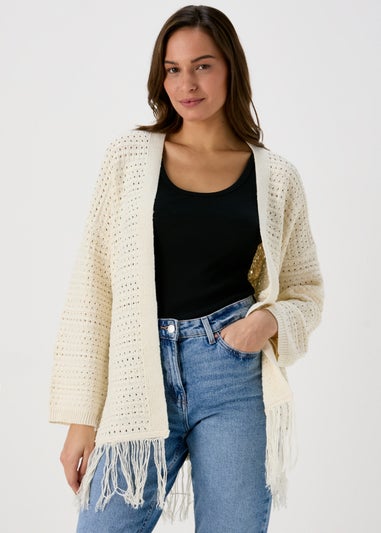 Papaya Ivory Fringe Cardigan