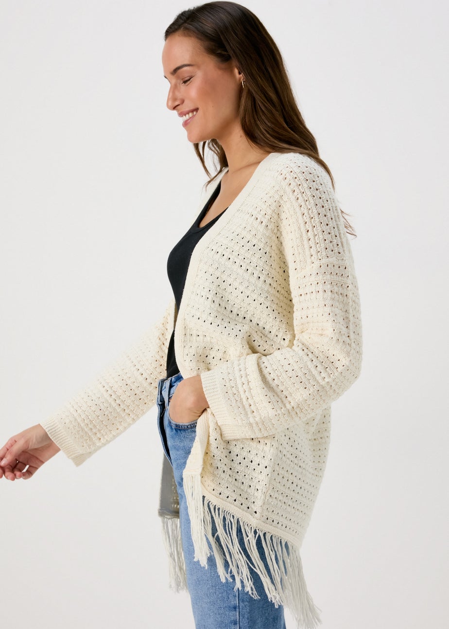 Papaya Ivory Fringe Cardigan