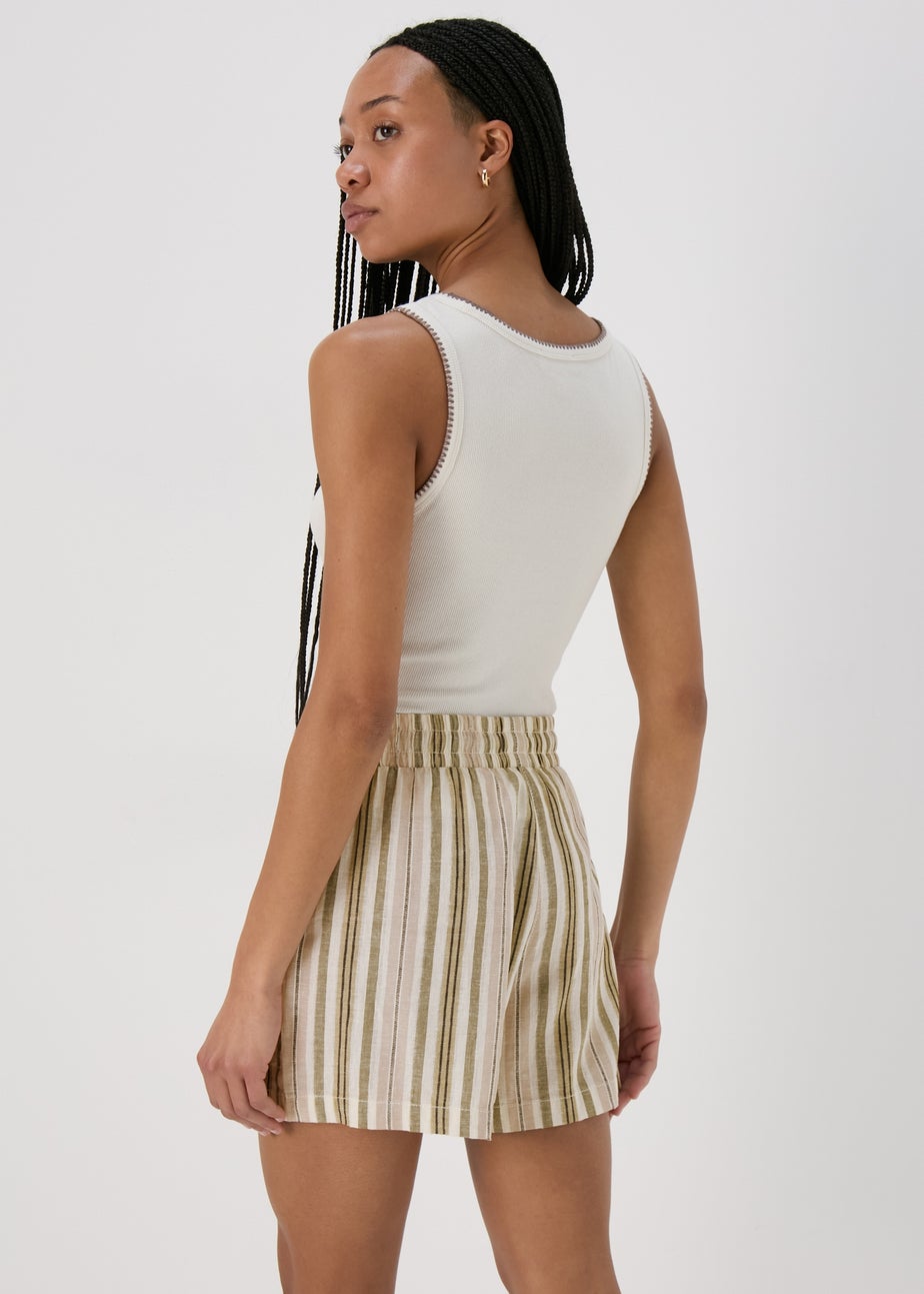 Khaki Stripe Linen Shorts