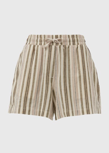 Khaki Stripe Linen Shorts