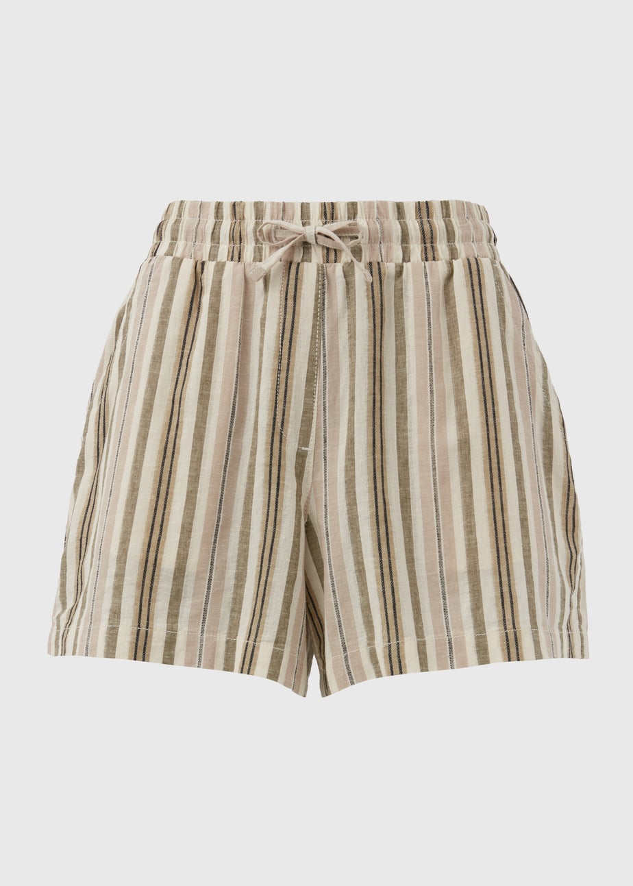 Khaki Stripe Linen Shorts
