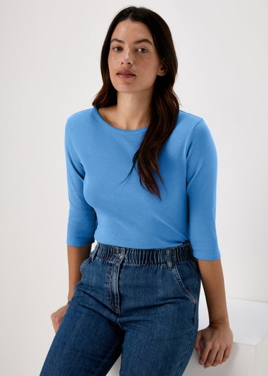 Blue 3 / 4 Sleeve Plain T-Shirt