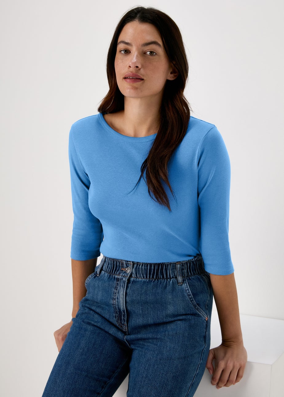 Blue 3 / 4 Sleeve Plain T-Shirt