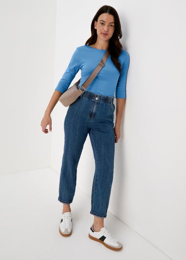 Blue 3 / 4 Sleeve Plain T-Shirt