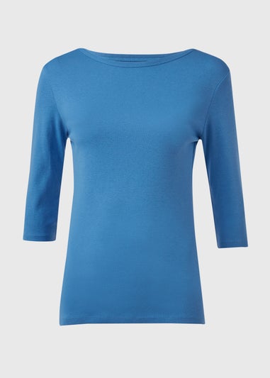 Blue 3 / 4 Sleeve Plain T-Shirt