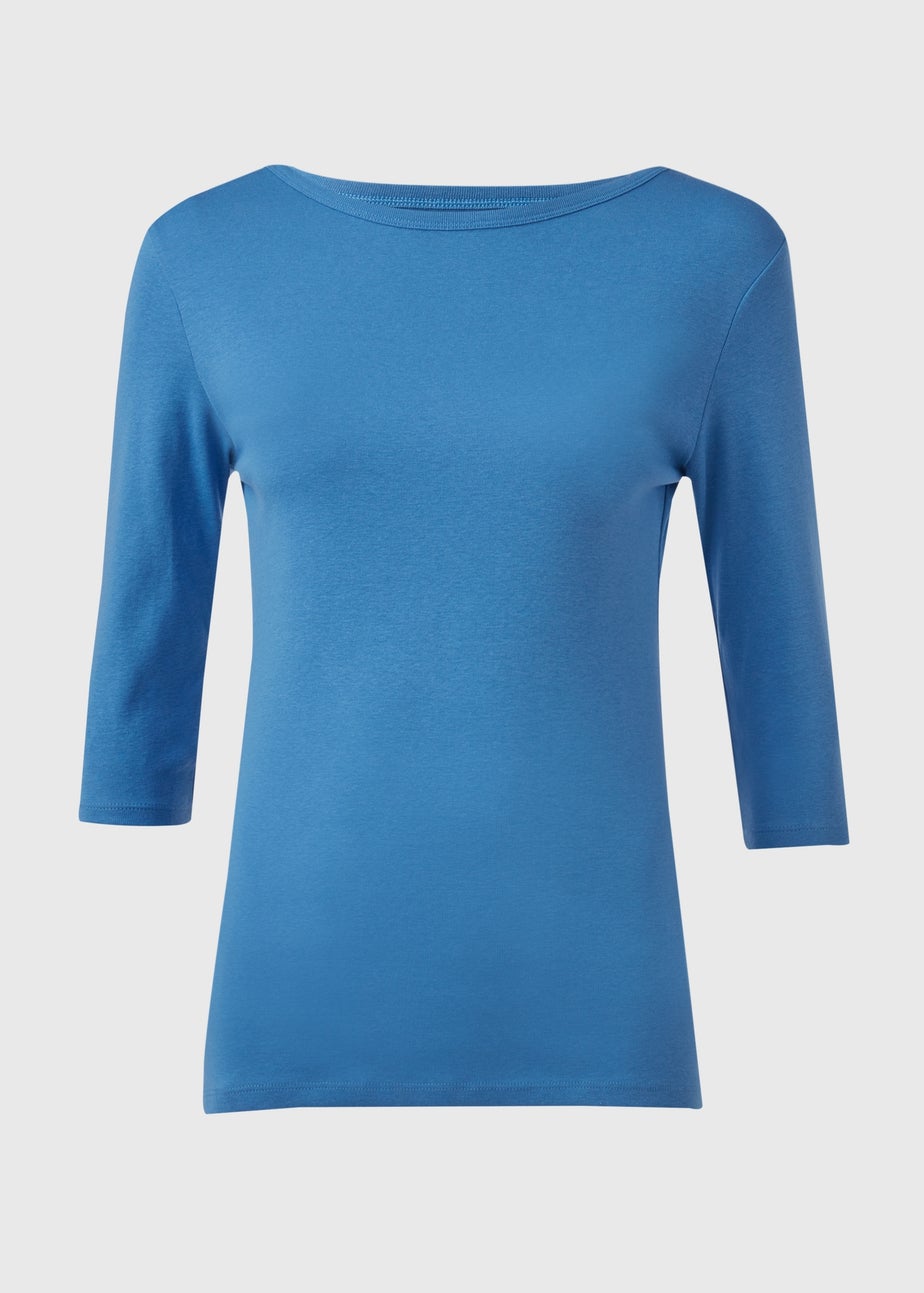 Blue 3 / 4 Sleeve Plain T-Shirt