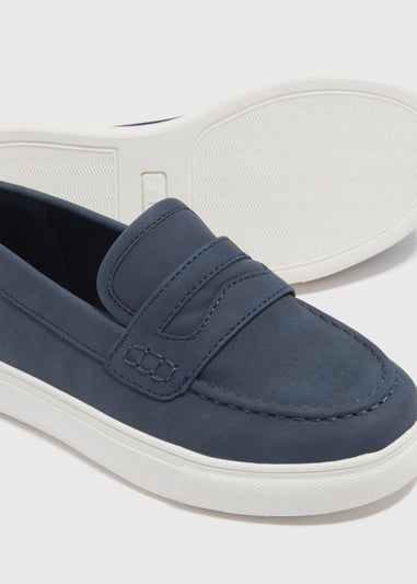 Boys Navy PU Loafers (Younger 10-Older 6)