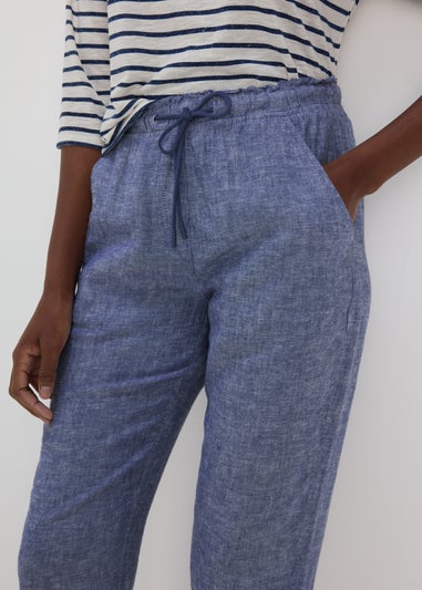 Blue Tapered Chambray Linen Trousers