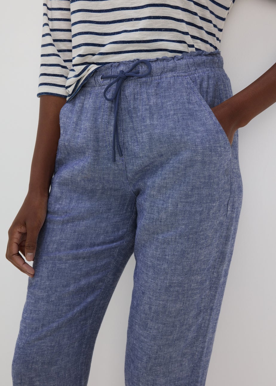 Blue Tapered Chambray Linen Trousers