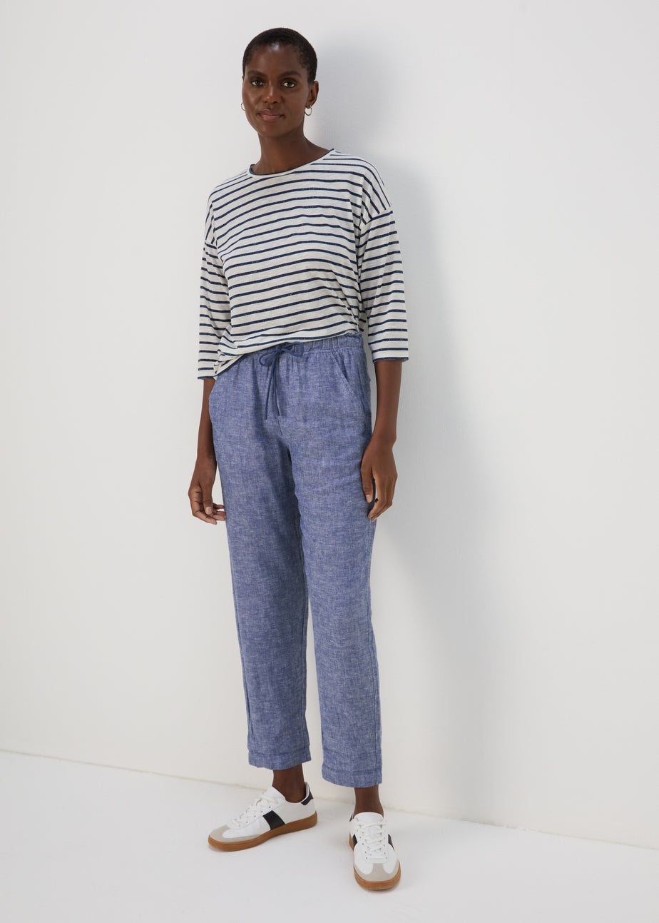Blue Tapered Chambray Linen Trousers