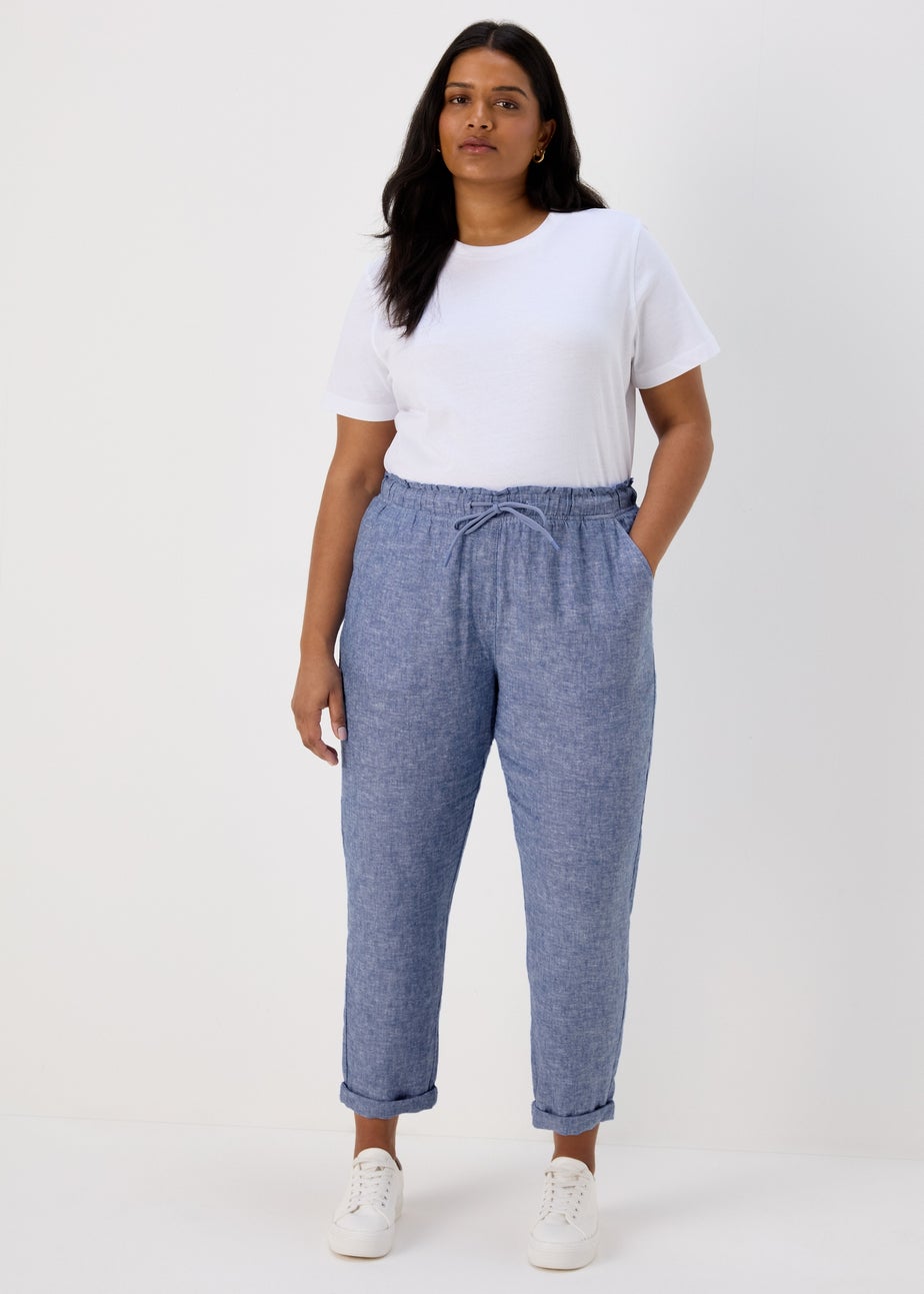 Blue Tapered Chambray Linen Trousers