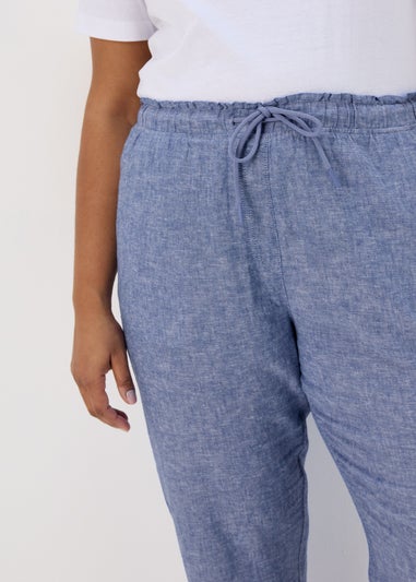 Blue Tapered Chambray Linen Trousers