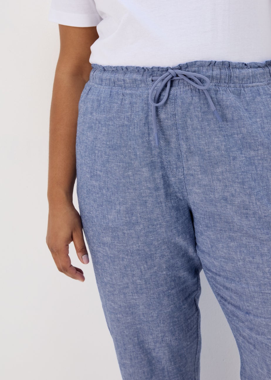 Blue Tapered Chambray Linen Trousers