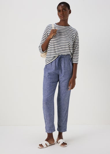 Blue Tapered Chambray Linen Trousers