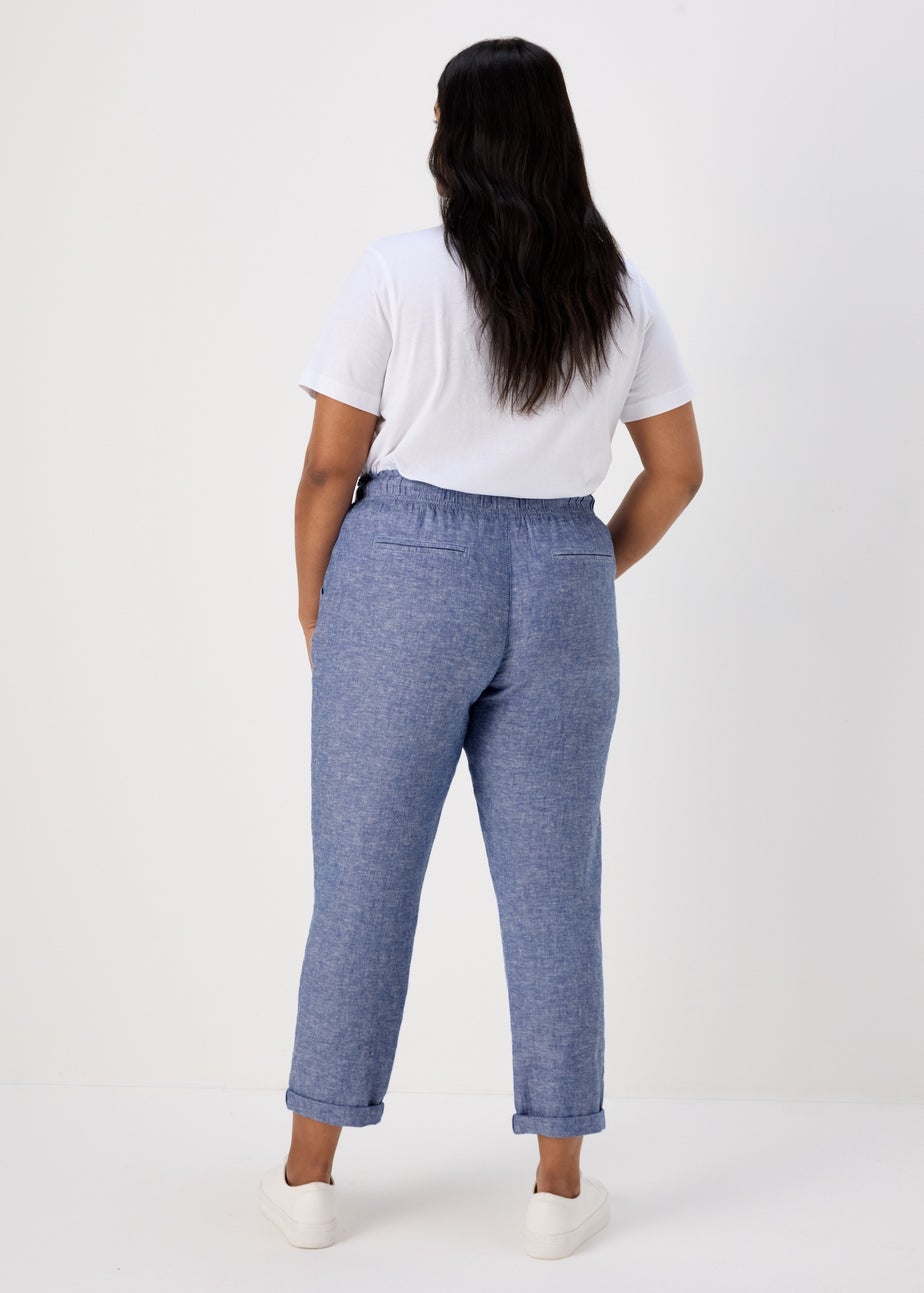 Blue Tapered Chambray Linen Trousers