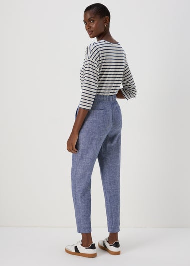 Blue Tapered Chambray Linen Trousers