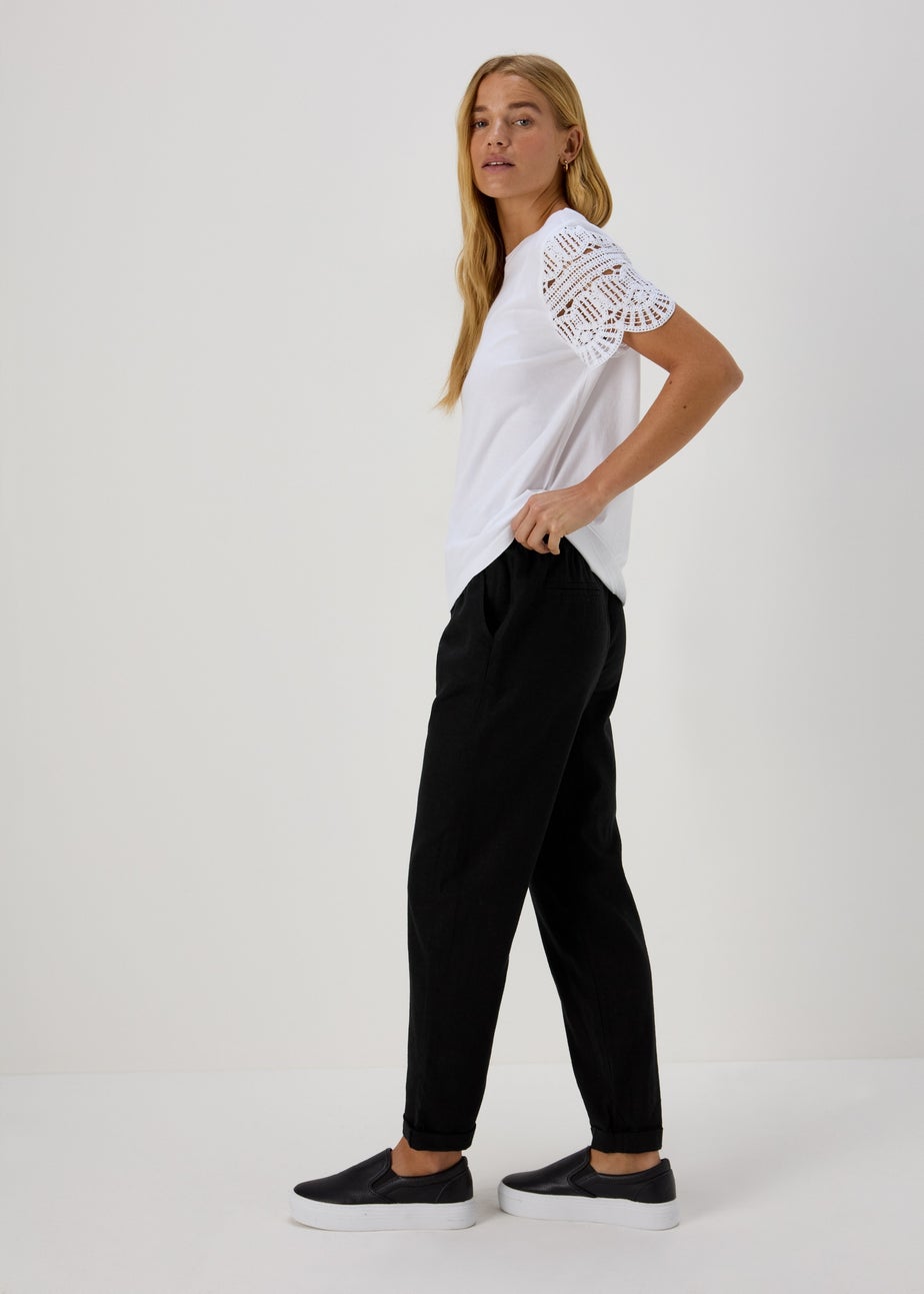 Black Linen Tapered Trousers
