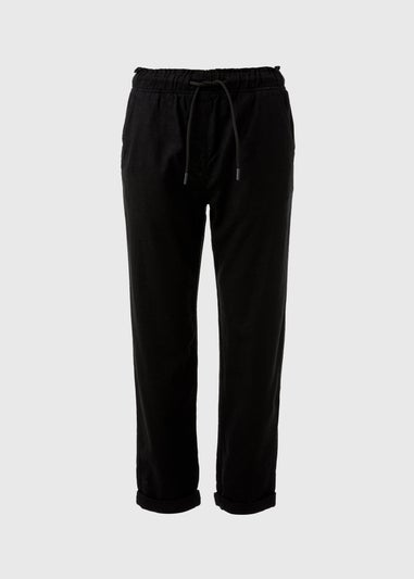 Black Linen Tapered Trousers