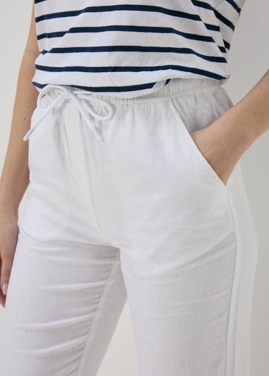 White Linen Tapered Trousers