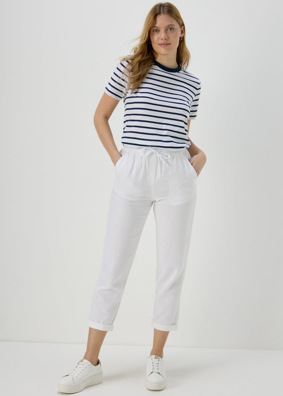 White Linen Tapered Trousers