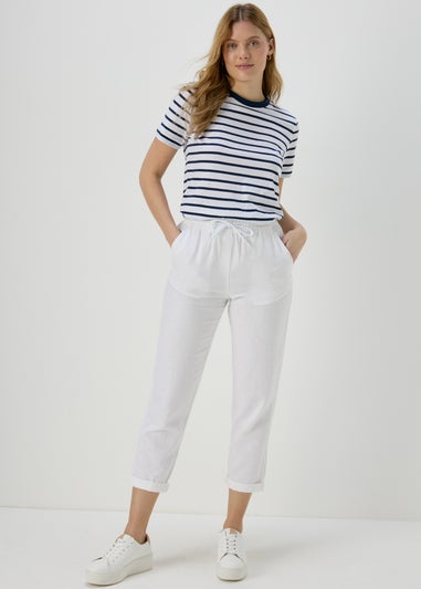 White Linen Tapered Trousers