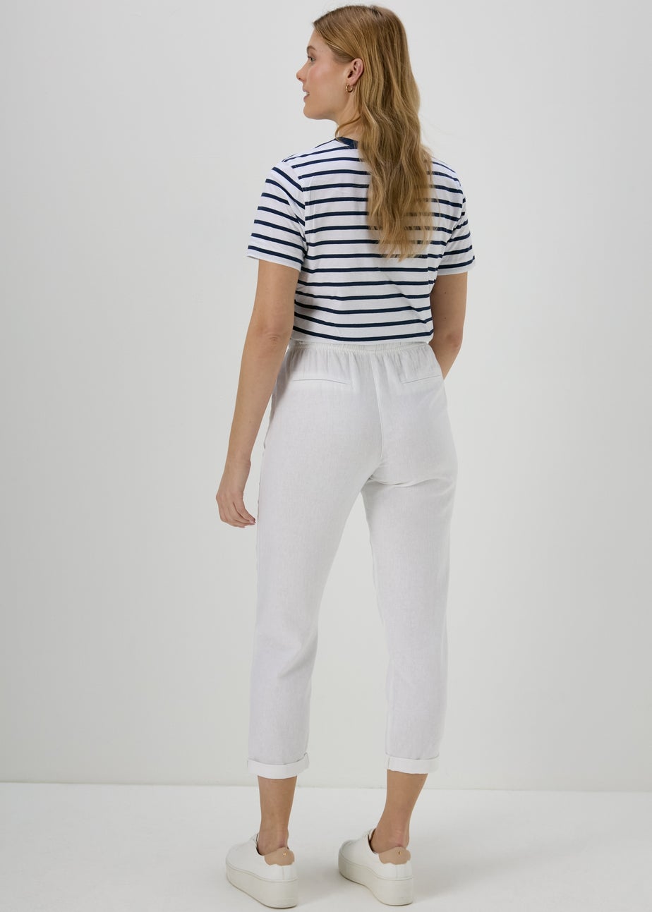 White Linen Tapered Trousers