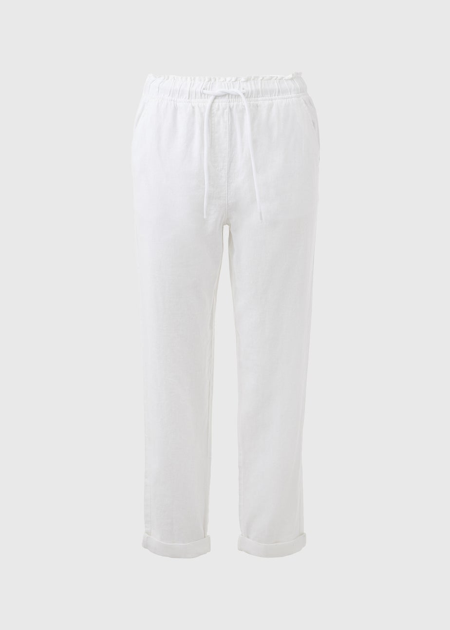 White Linen Tapered Trousers