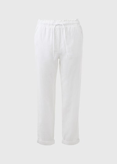 White Linen Tapered Trousers