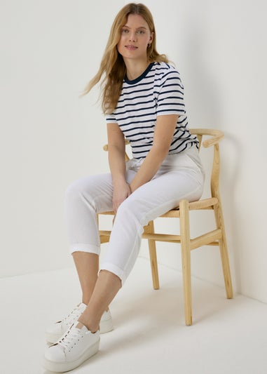 White Linen Tapered Trousers