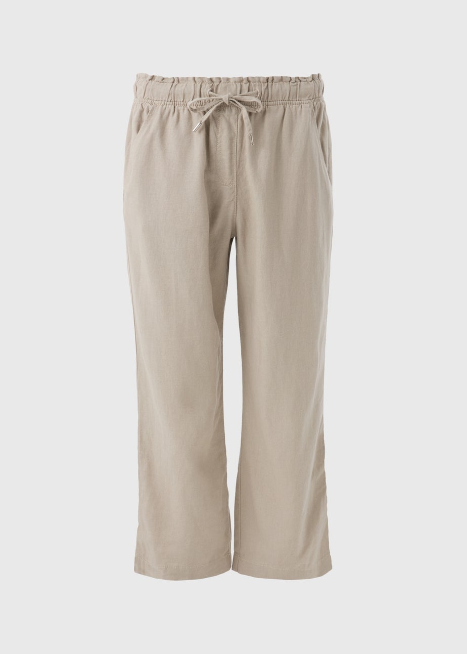 Stone Linen Tapered Crop Trousers