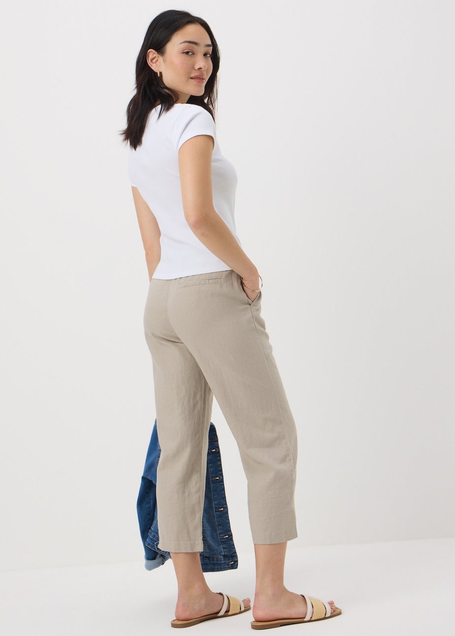 Stone Linen Tapered Crop Trousers