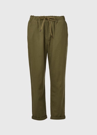 Khaki Linen Tapered Trousers