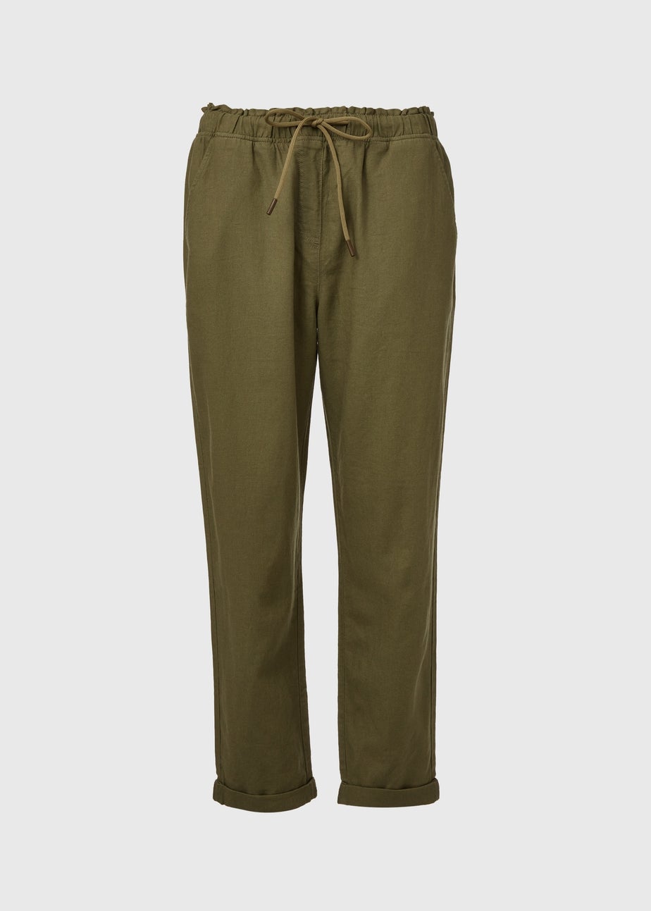 Khaki Linen Tapered Trousers