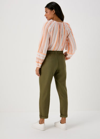 Khaki Linen Tapered Trousers