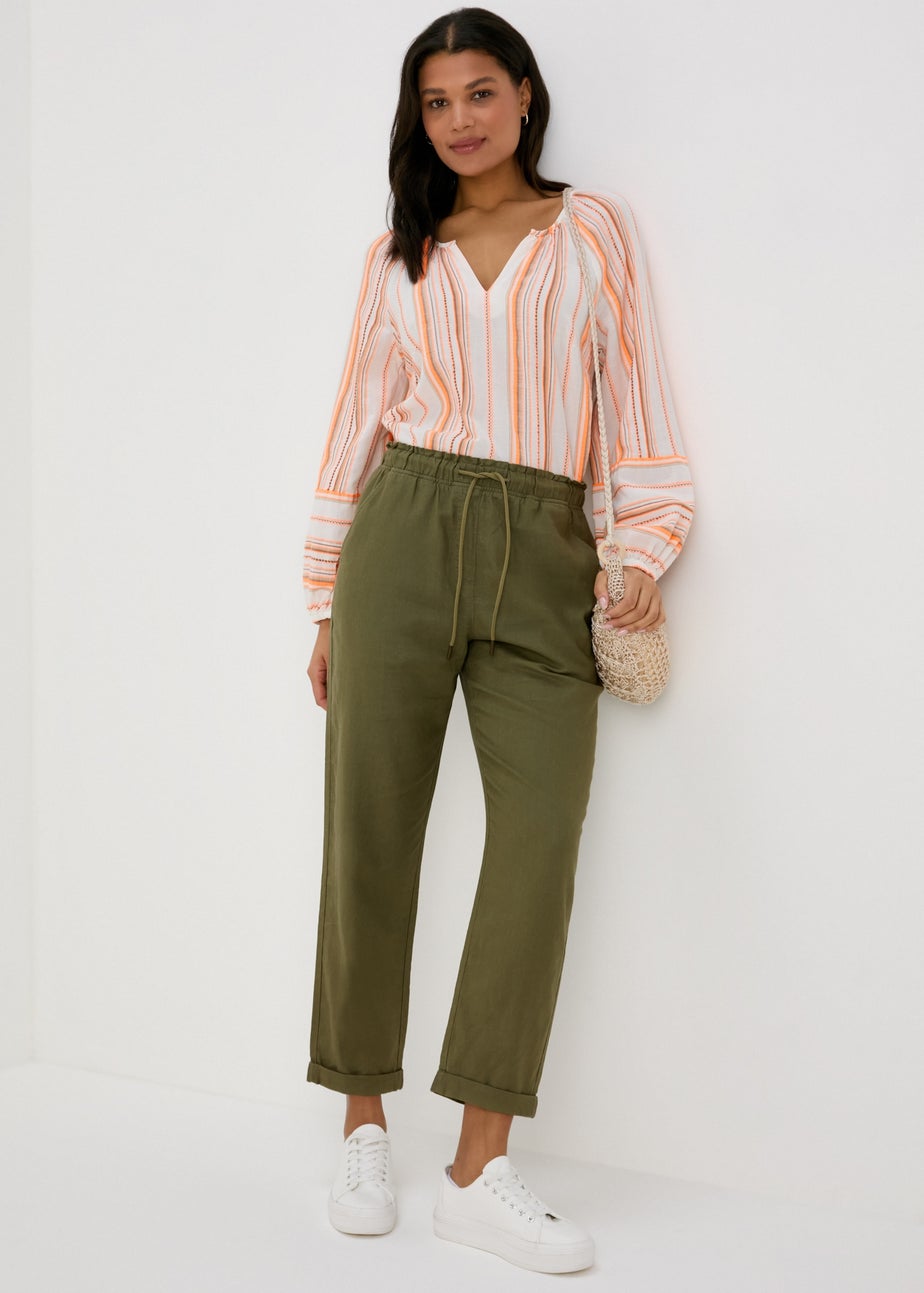 Khaki Linen Tapered Trousers