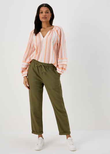 Khaki Linen Tapered Trousers