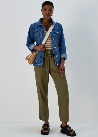 Khaki Linen Cargo Trousers