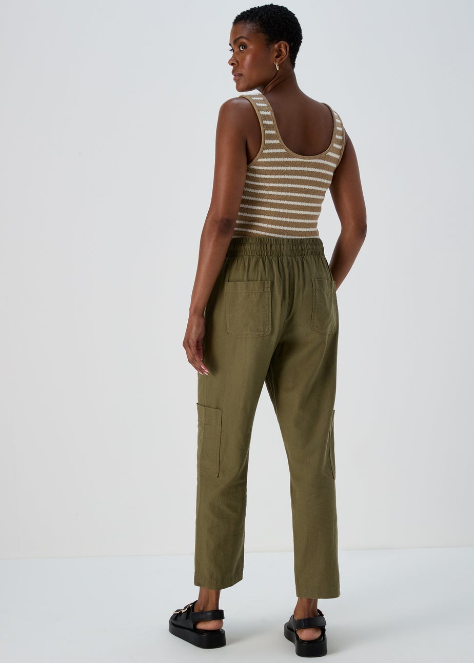 Khaki Linen Cargo Trousers
