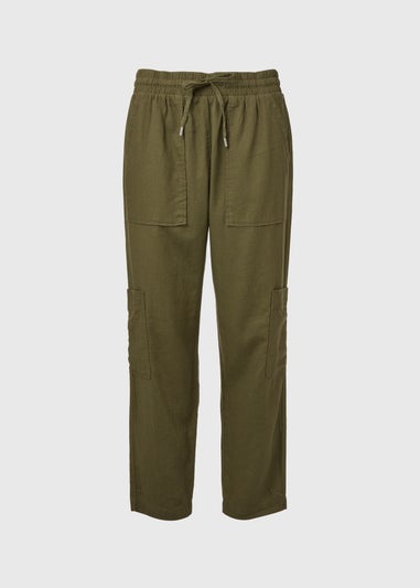 Khaki Linen Cargo Trousers