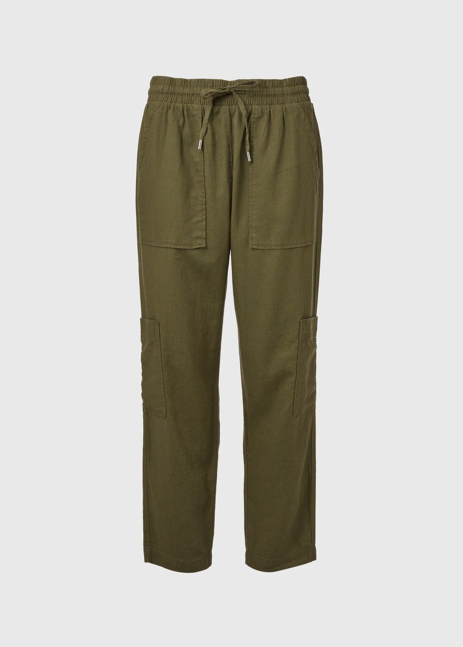 Khaki Linen Cargo Trousers