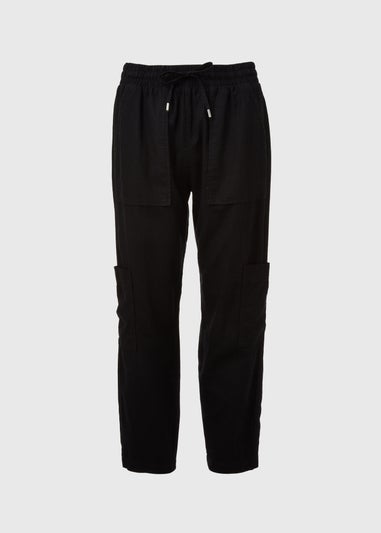 Black Linen Cargo Trousers