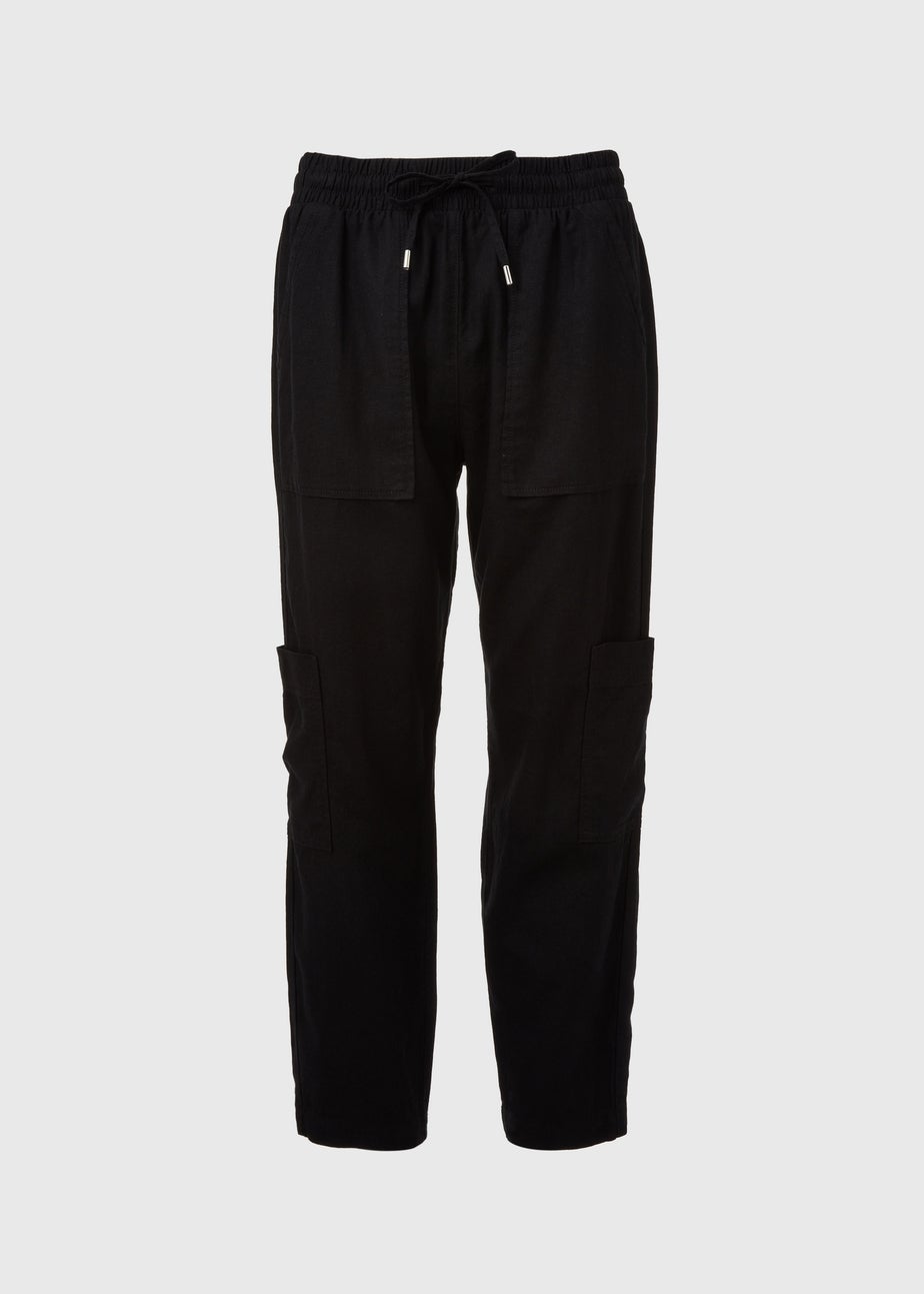 Black Linen Cargo Trousers