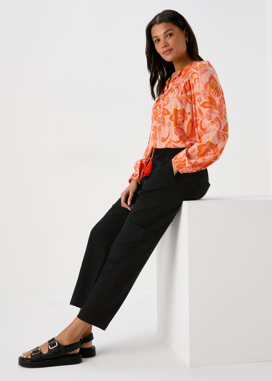 Black Linen Cargo Trousers