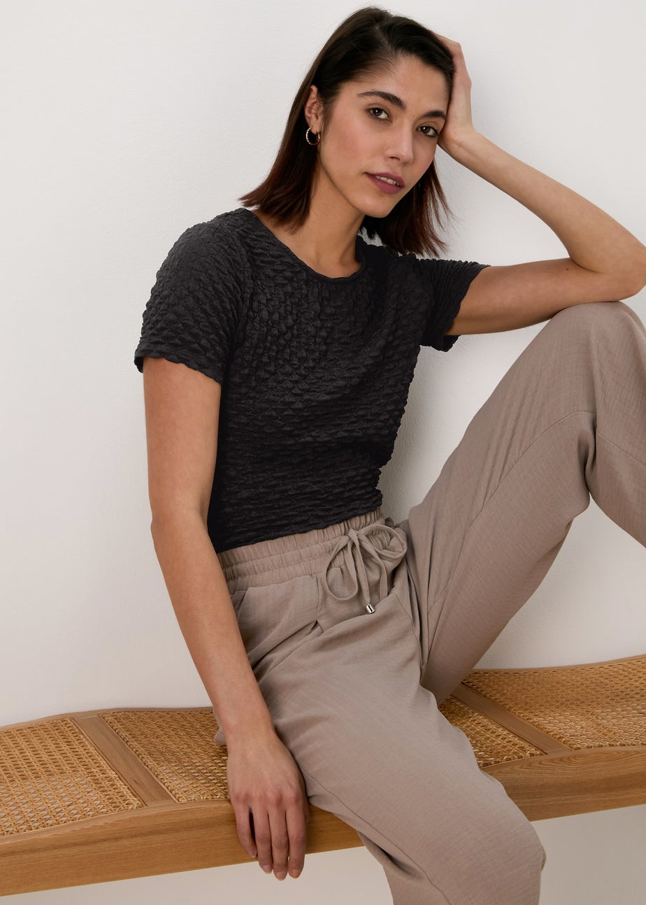 Black Short Sleeve Textured T-Shirt