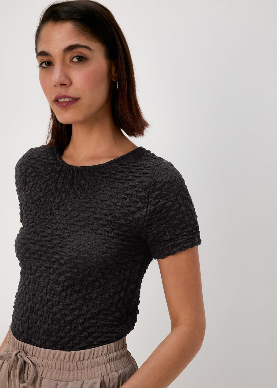 Black Short Sleeve Textured T-Shirt